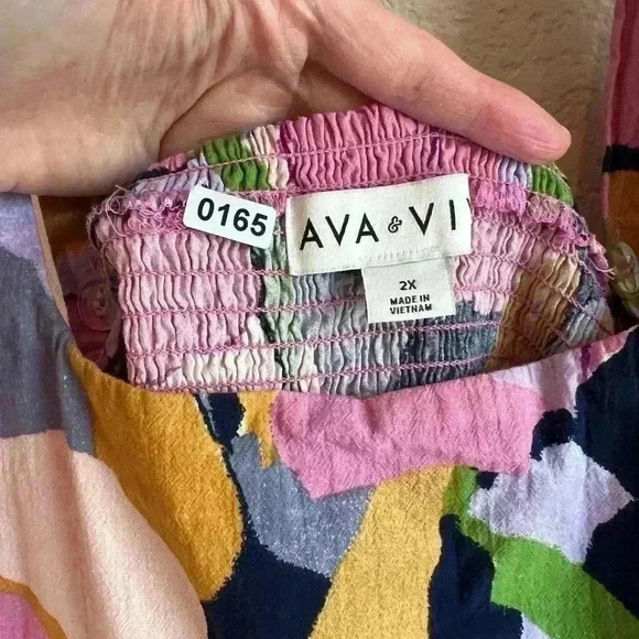 Ava & Viv Floral pink Print Smocked Tie Back Tiered Midi Dress with pocket 2X - Picture 5 of 8